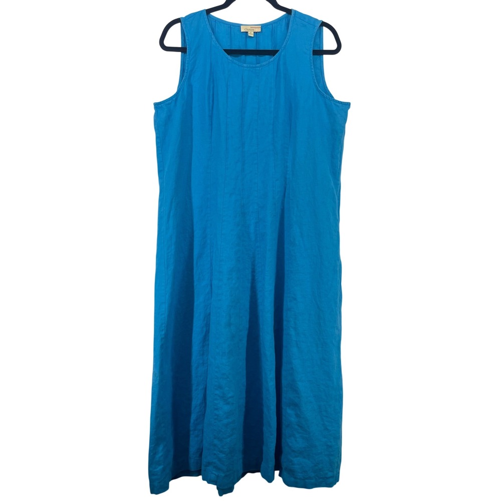 Choices Size XL Linen Maxi Dress Blue Sleeveless Pintuck Lagenlook Womens Chic